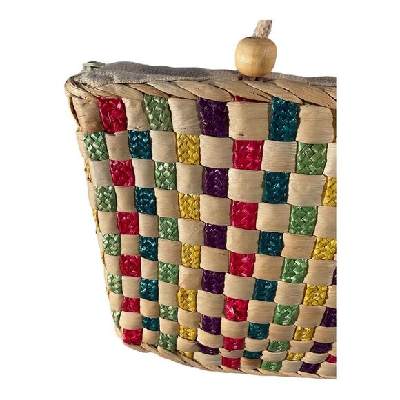 Women’s Vintage Straw Purse Shoulder Bag Vacation Beach Colorful Woven - Picture 6 of 10